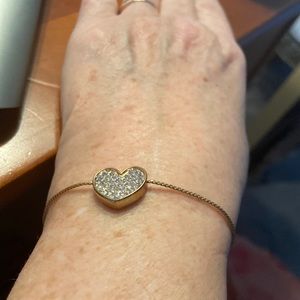 Dainty crystal heart adjustable bracelet in gold